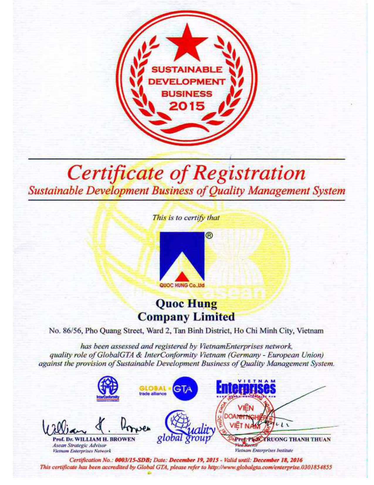 Sustainable Development Business of Quality Mangement System